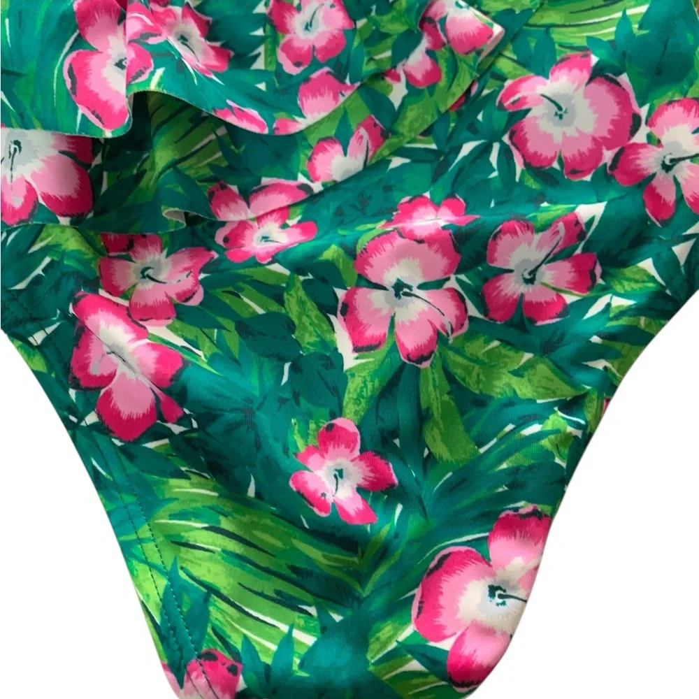 Janie and Jack Green Recycled Hibiscus Ruffle Swimsuit